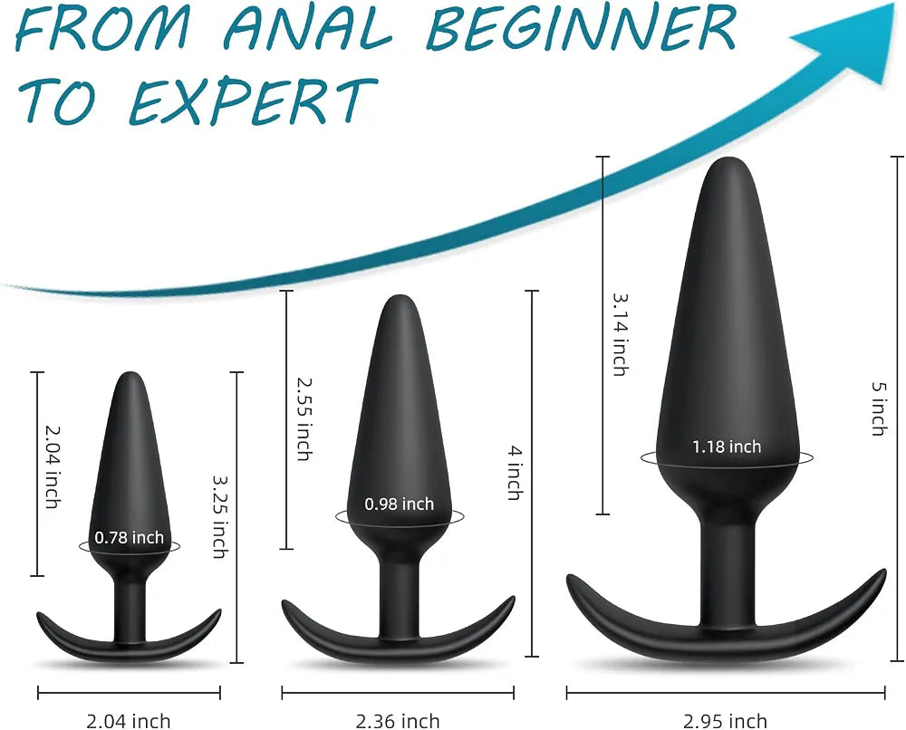 3-Piece Silicone Anal Training Plug Set with Flared Base for Beginners and Advanced Users