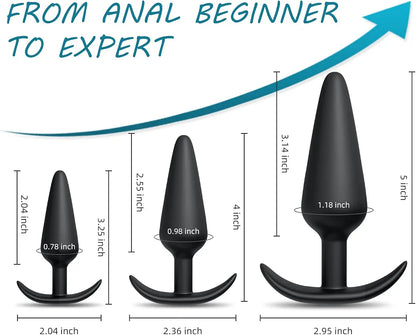 3-Piece Silicone Anal Training Plug Set with Flared Base for Beginners and Advanced Users
