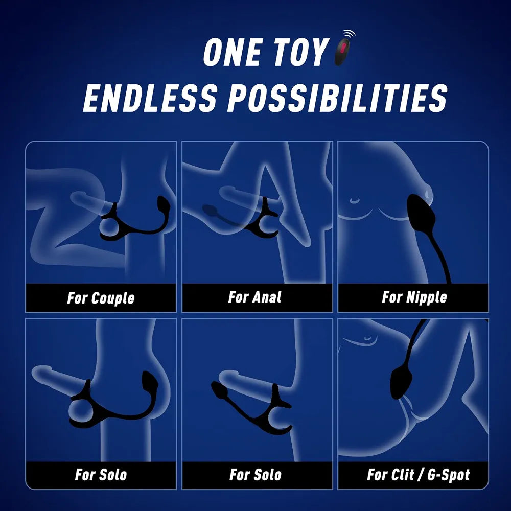 9-Speed Remote Controlled Prostate Massager and Vibrating Penis Ring for Men