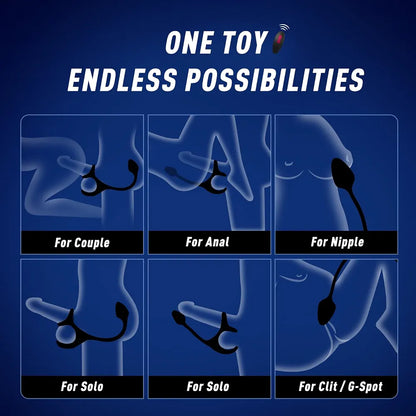 9-Speed Remote Controlled Prostate Massager and Vibrating Penis Ring for Men