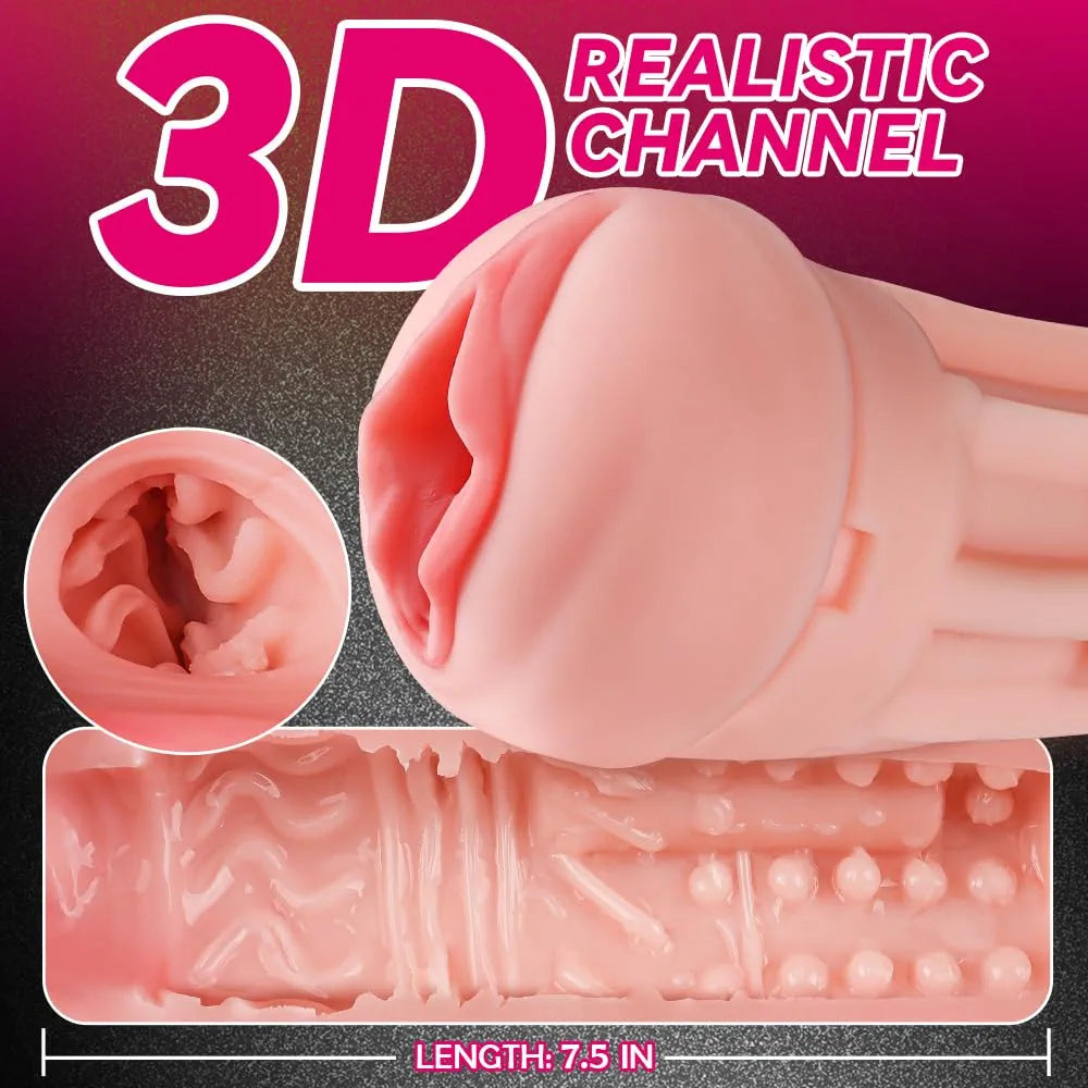 Realistic 7.5-inch Textured Male Masturbator Cup - Quiet Manual Pocket Pussy Adult Sex Toy for Men