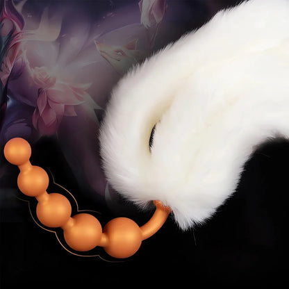 Premium Silicone Anal Bead Plug with 5 Detachable Faux Fur Tails for Couples Play