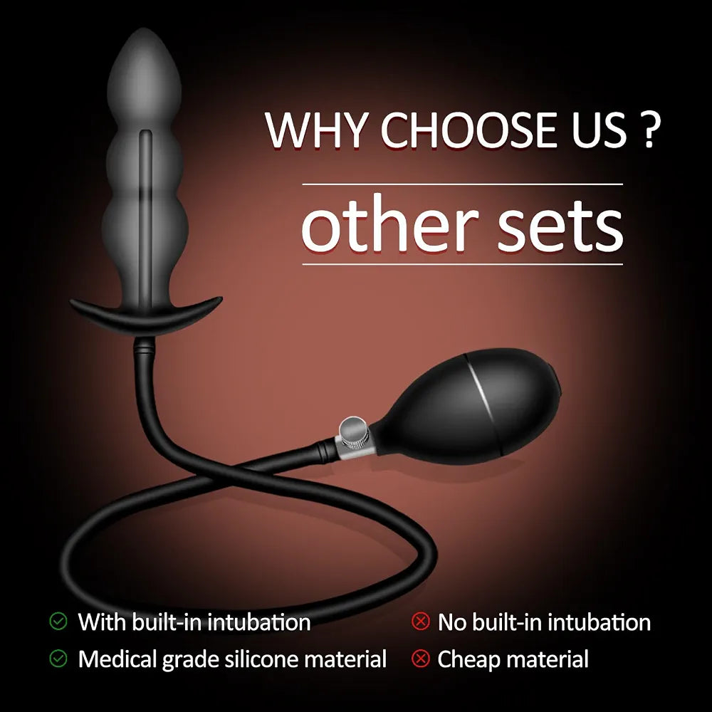 Inflatable Silicone Anal Plug with Pump and Quick-Release Valve