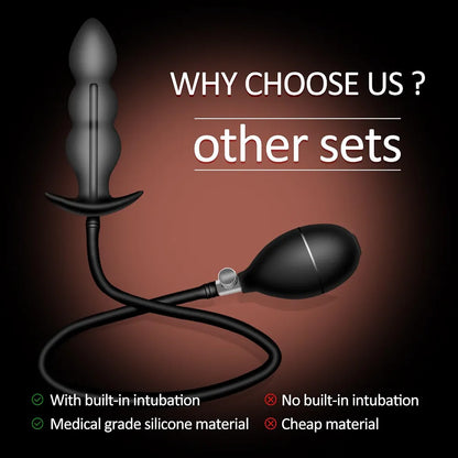 Inflatable Silicone Anal Plug with Pump and Quick-Release Valve