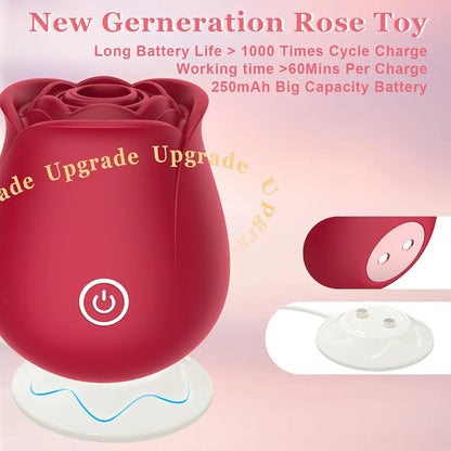 Rose-Shaped Clitoral Suction Vibrator with 10 Stimulation Modes and Magnetic Charging
