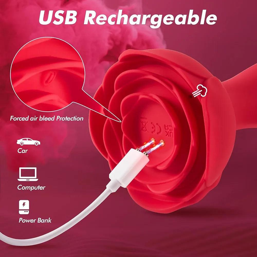 Rose-Design Inflatable Vibrating Anal Plug with 10 Modes for Prostate Stimulation