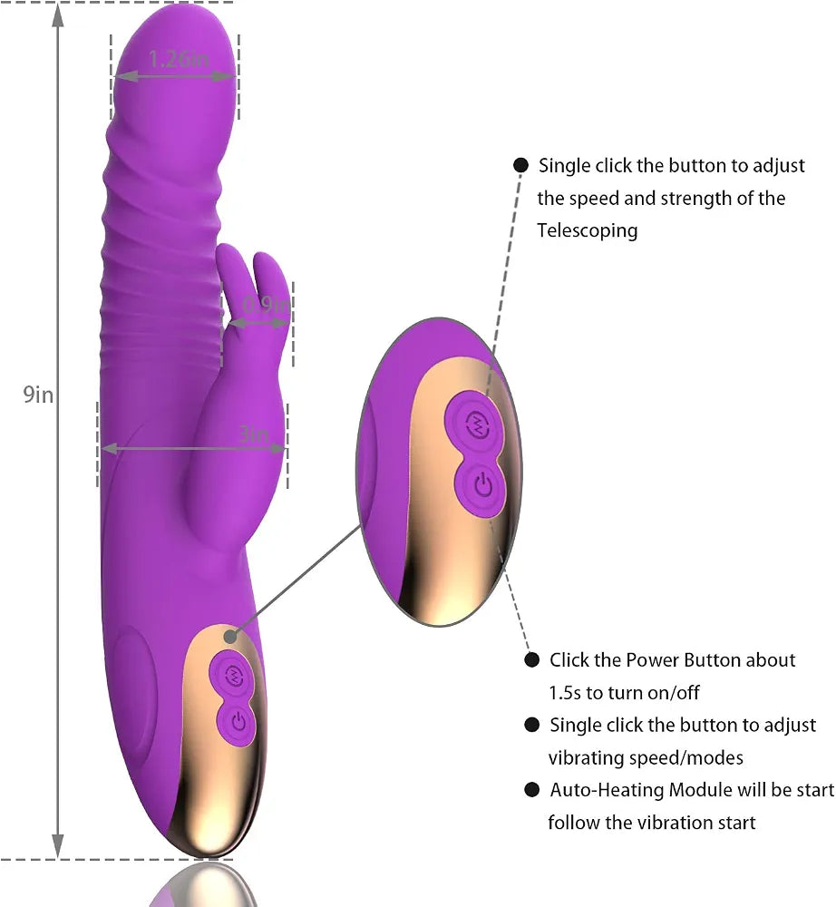 Thrusting Rabbit Vibrator, G Spot Clitoral Vibrator Waterproof & Rechargeable Realistic Silicone Dildo Vibrator with 3 Thrusting & 8 Vibrating Modes, Rose Sex Toys for Women 