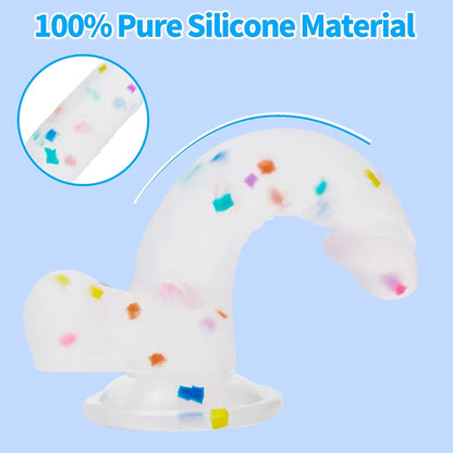 6.5 Inch Flexible Confetti Clear Silicone Dildo with Suction Cup Base for G-Spot and Prostate Stimulation