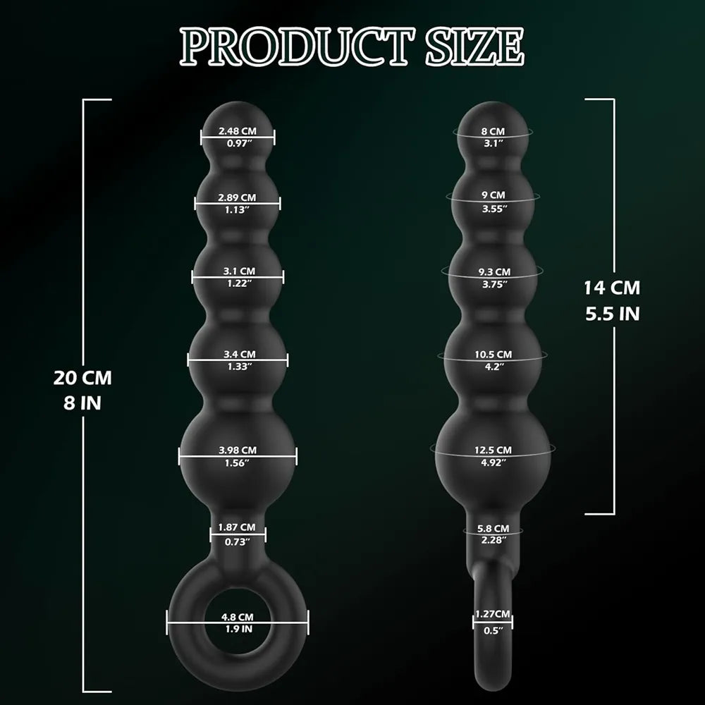 8-Inch Graduated Silicone Anal Beads and Prostate Massager with Pull Ring