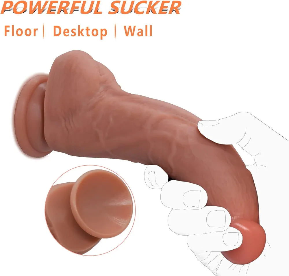 7-Inch Realistic Silicone Dildo for Women - Ultra-Soft Body-Safe Material with Strong Suction Cup and Curved Shaft