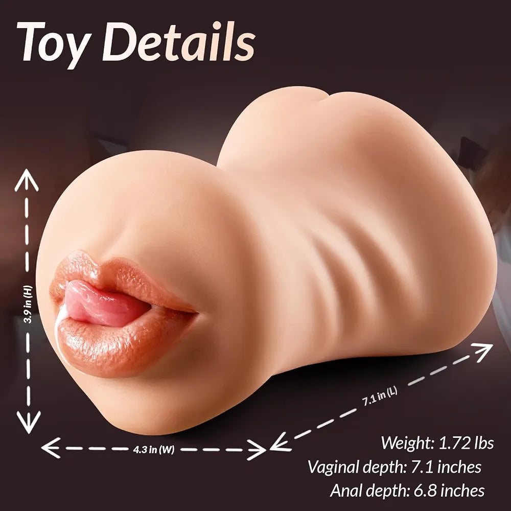 3-in-1 Realistic Male Masturbator: 7.1" Textured Stroker with Mouth, Vagina, and Anus for Endurance Training