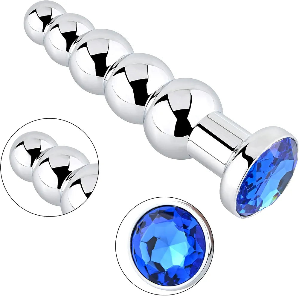 Graduated Metal Anal Bead Trainer - Blue Weighted Jewelry Butt Plug for Couples