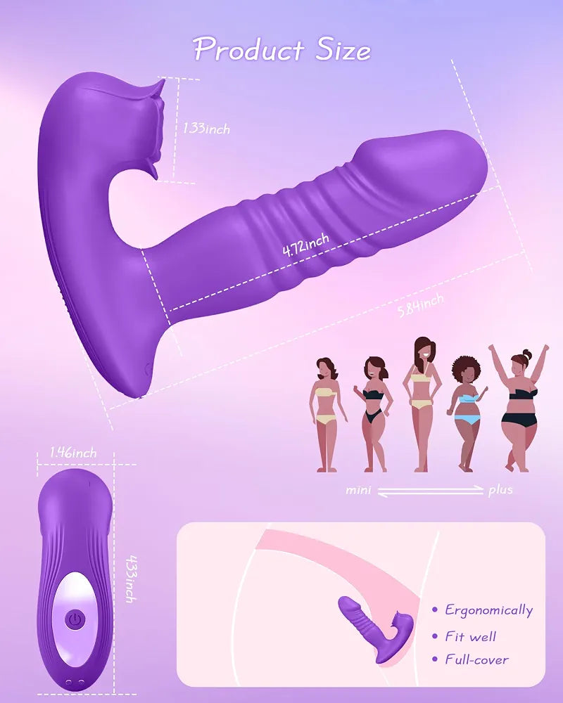 Rose-Shaped Sucking and Thrusting Vibrator for G-Spot and Clitoral Stimulation with 9 Modes