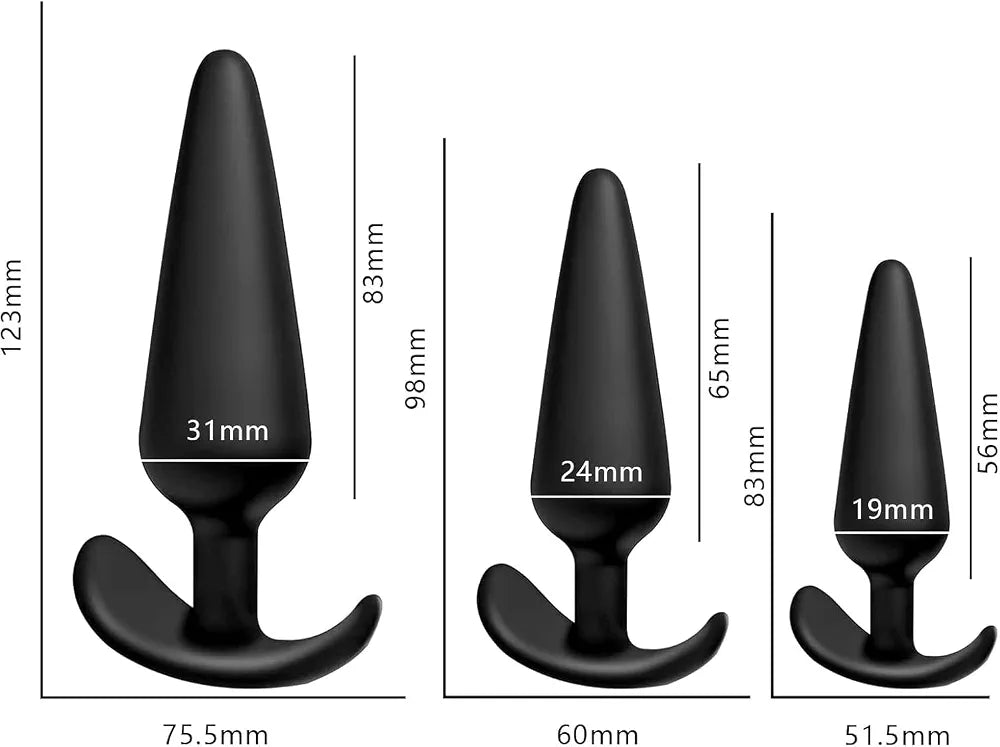 3-Piece Silicone Anal Training Plug Set for Prostate Massage and Dilatation