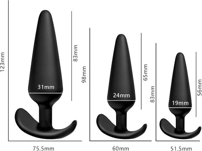 3-Piece Silicone Anal Training Plug Set for Prostate Massage and Dilatation