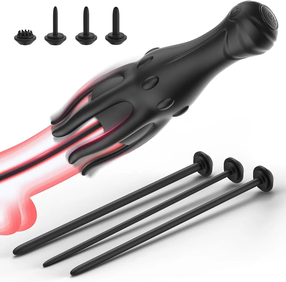 10-Mode Vibrating Penis Stimulator and 6-Piece Urethral Sound Set for Men