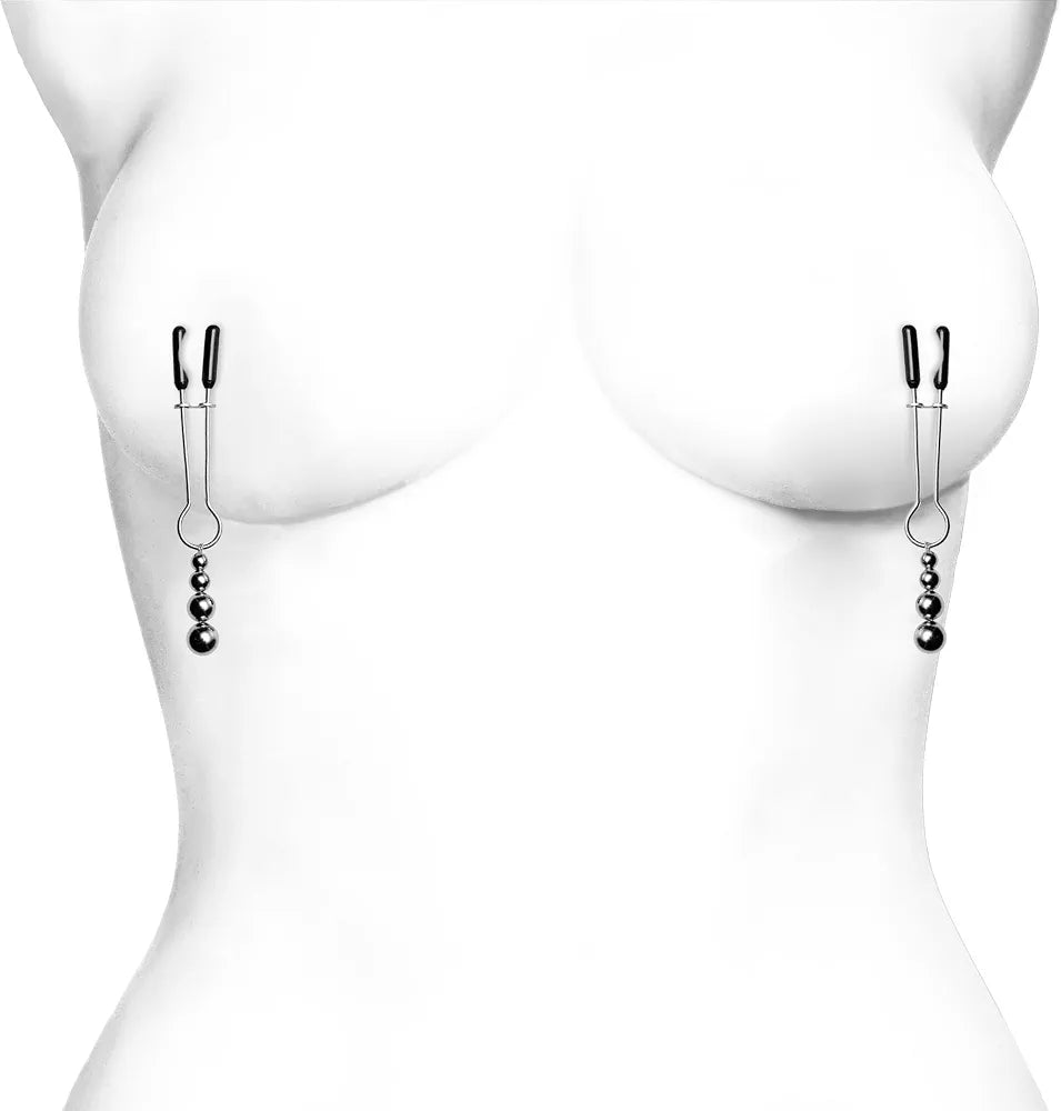 Master Series Adjustable Triple Bead Nipple Clamps with Soft Vinyl Tips - Sensory Play & BDSM Accessory