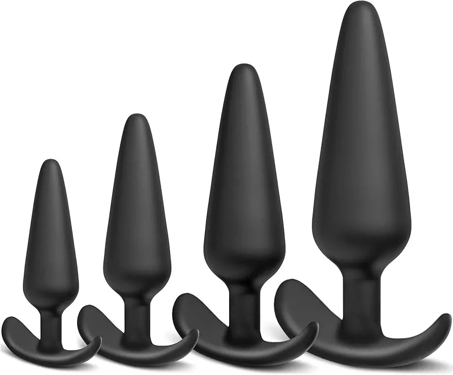 4-Piece Silicone Anal Training Plug Set with Flared Base for Beginners