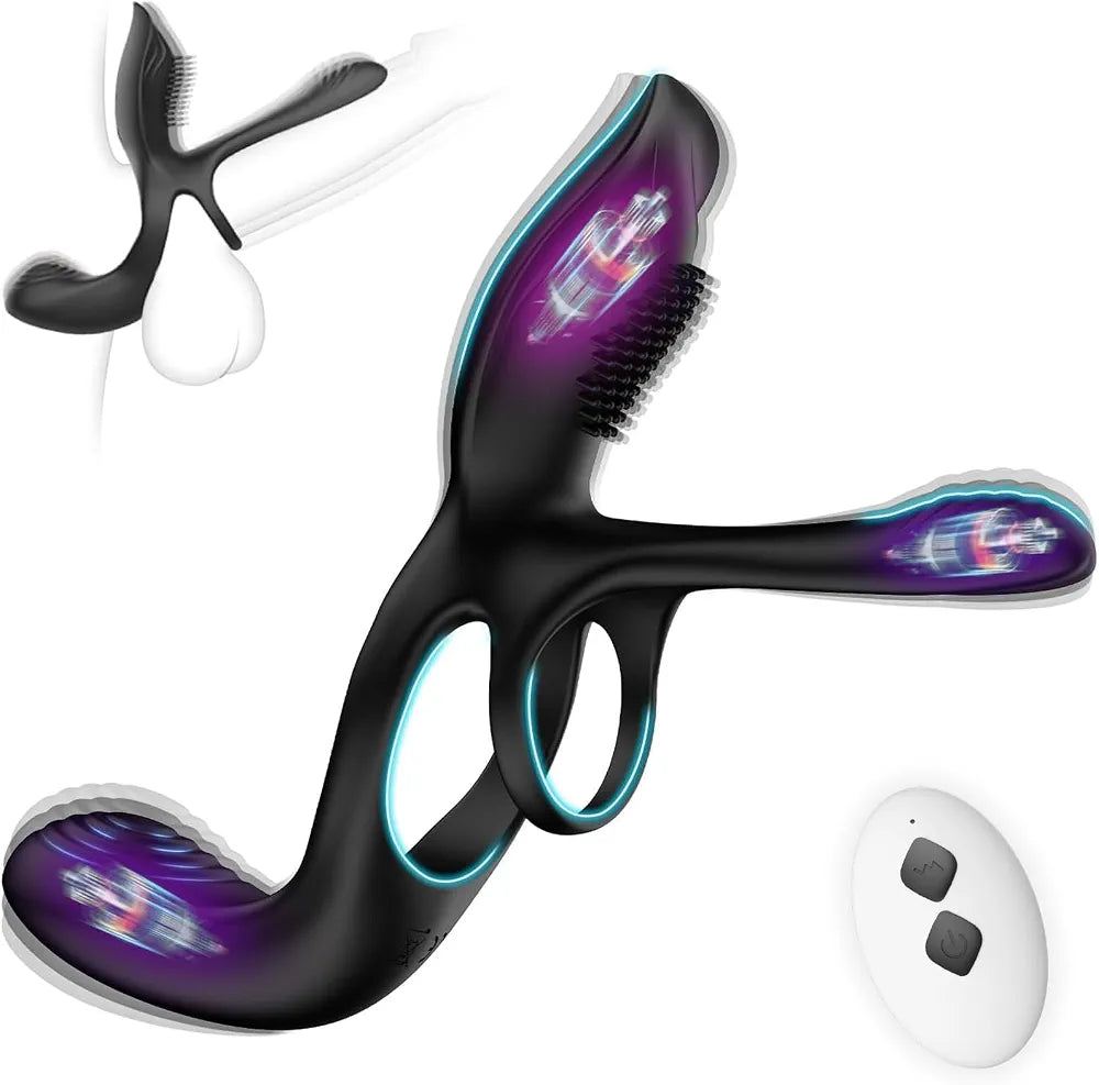 KUSHOR 3-in-1 Couples Vibrating Cock Ring with 10 Modes for Clitoral and Perineal Stimulation