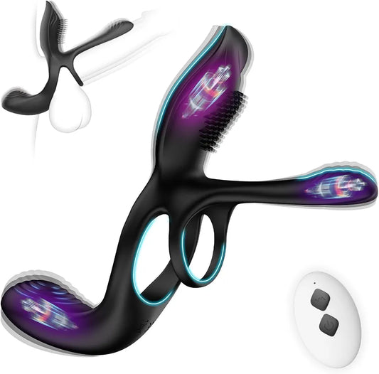 KUSHOR 3-in-1 Couples Vibrating Cock Ring with 10 Modes for Clitoral and Perineal Stimulation