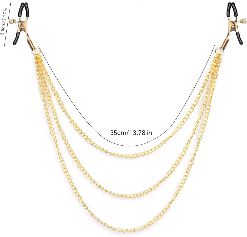 Adjustable Stainless Steel Nipple Clamps with Connecting Chain for Sensual Stimulation
