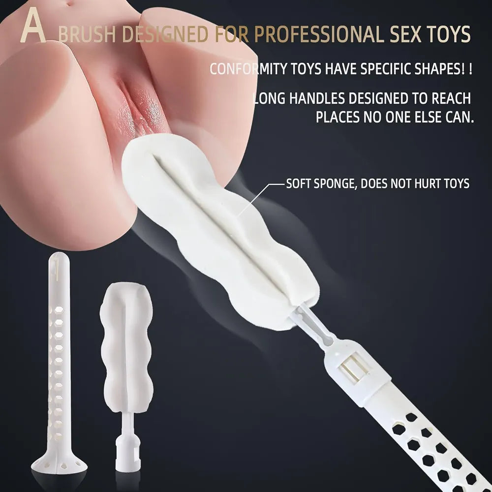 Comprehensive Male Masturbator and Sex Toy Cleaning & Care Kit - 2-Piece Set with Brush and Drying Stick