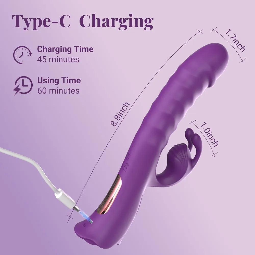 Premium App-Controlled Rabbit Vibrator with 9 Thrust & Vibration Modes, Silicone G-Spot & Clitoral Stimulator with Rose Base