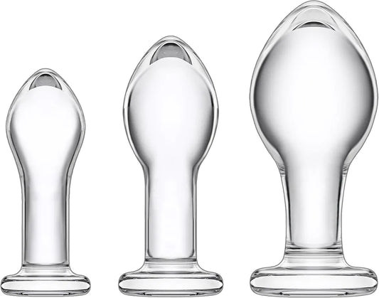 Beginner-Friendly 3-Piece Glass Anal Training Plug Set