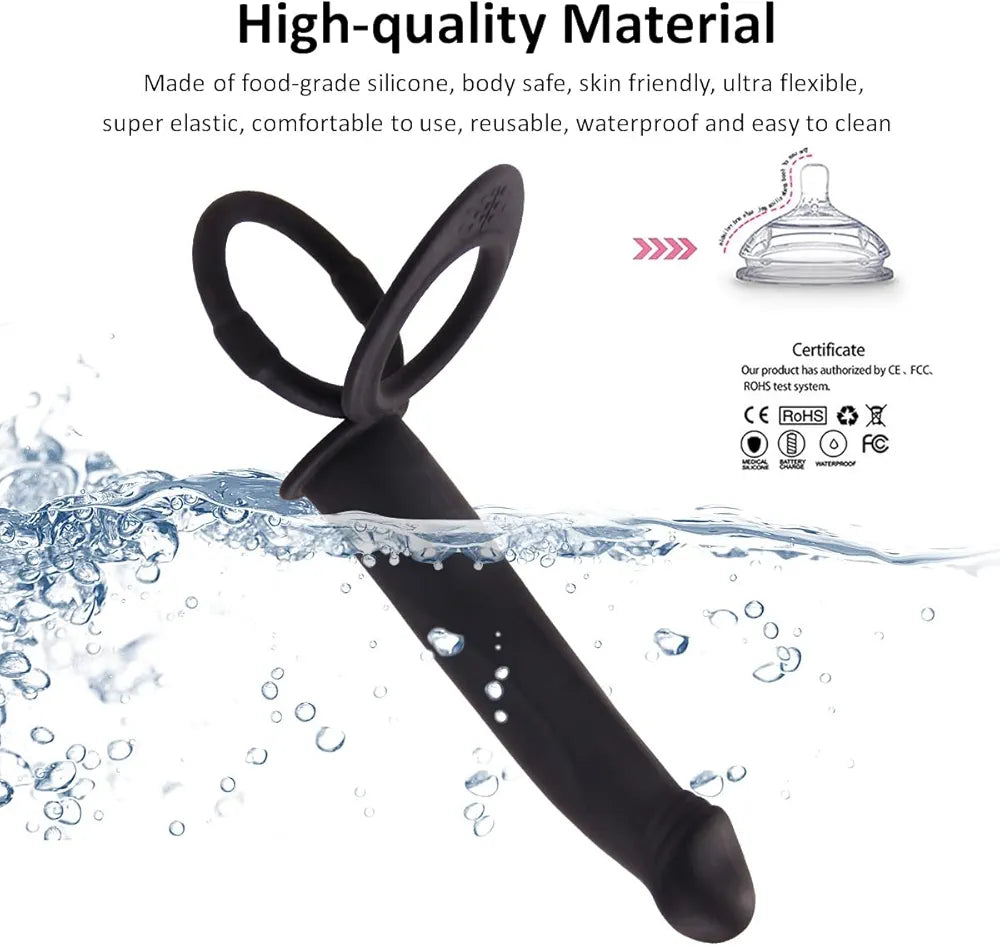 Dual-Action Silicone Vibrating Anal Plug and Penis Ring for Couples