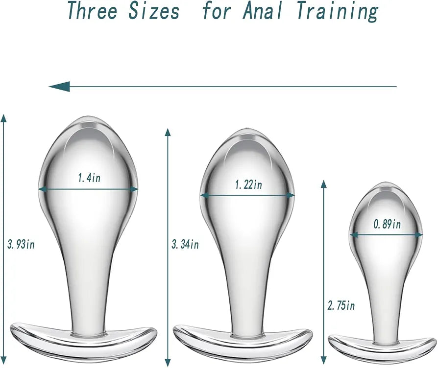 3-Piece Crystal Glass Anal Plug Set with Safety Base for Beginners