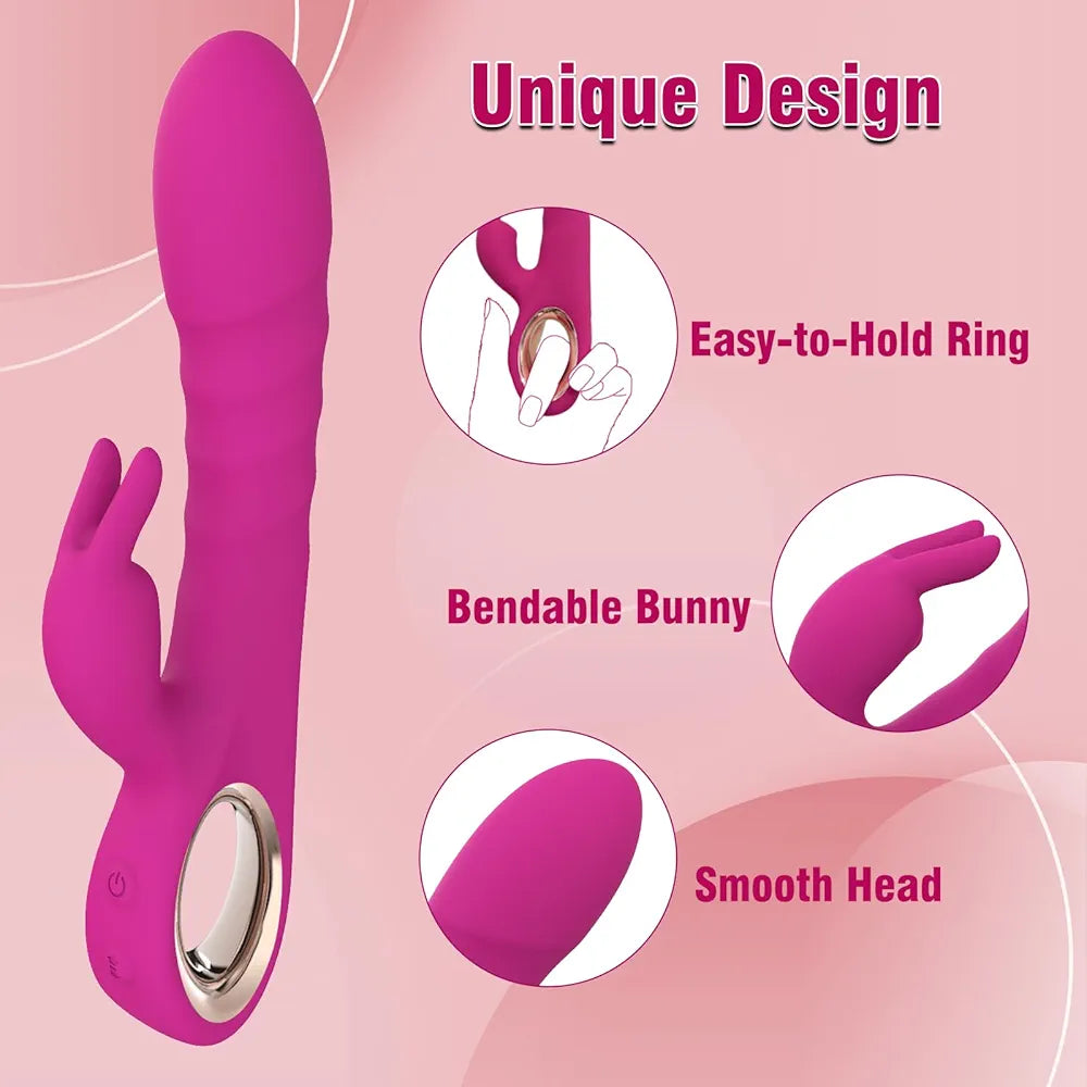 SeYouYou 3-in-1 Rabbit Thrusting Dildo Vibrator with 5 Thrusting and 10 Vibration Modes for G-Spot Stimulation
