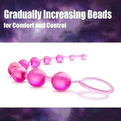 12-Inch Flexible Beaded Anal Toy with Finger Loop – Waterproof Prostate Massager for Men & Women, Gradual Size for Comfortable Insertion