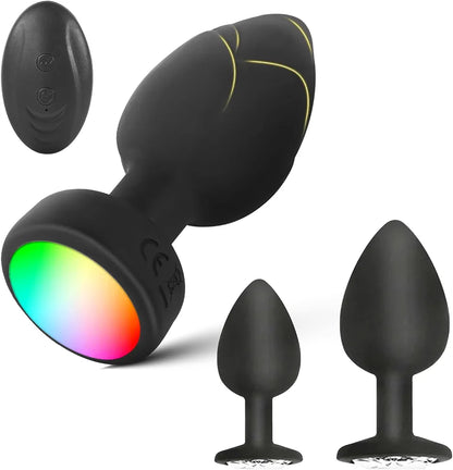 10-Mode Remote Controlled LED Vibrating Anal Plug Set with 3 Interchangeable Attachments