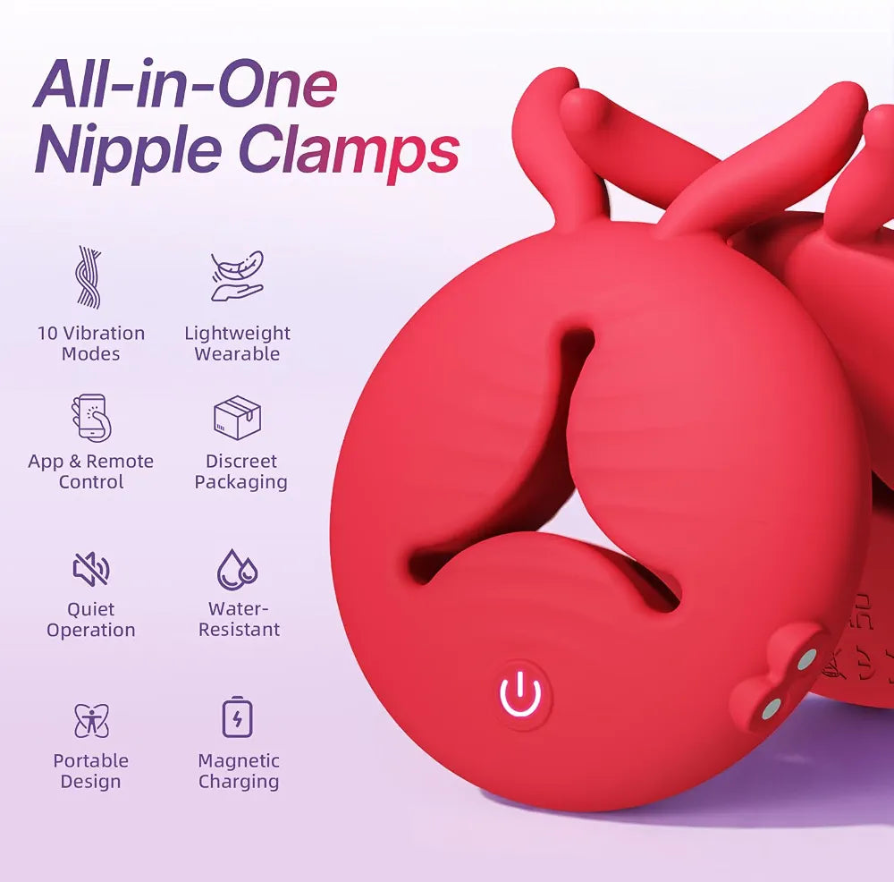 4-in-1 BDSM Nipple Stimulation Set with 10-Mode Vibrating Clamps and Weighted Pleasure Tools
