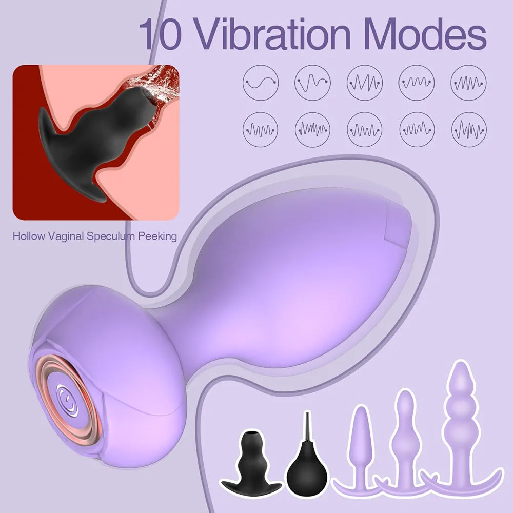 6-Piece Silicone Anal Training Plug Kit with Remote Control Vibration - Beginner-Friendly Adult Toy Set