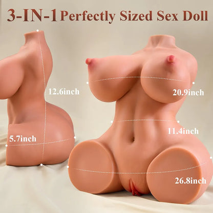 Realistic 3-in-1 Male Masturbator Torso with 3D Textured Vagina and Anal Channels, 8LB Soft-Touch Adult Toy