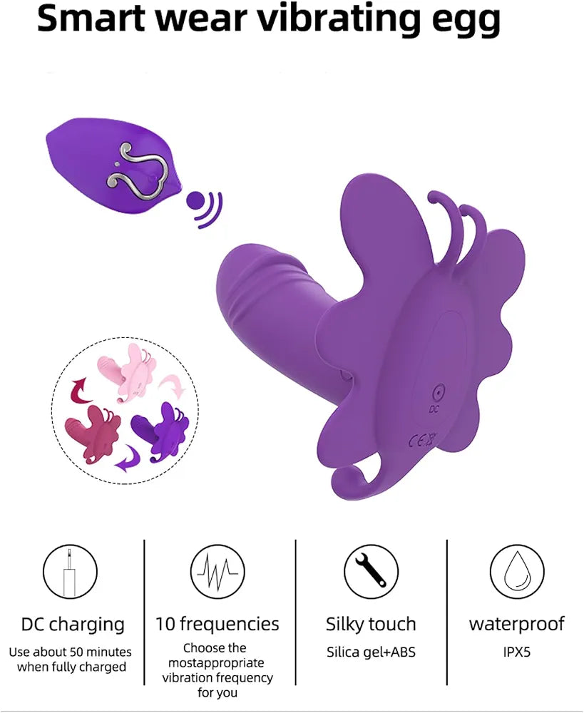 Premium Rechargeable Silicone Butterfly Panty Vibrator with 10 Vibration Modes - Purple