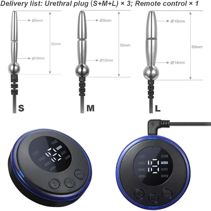 Heuceo 3-Piece Metal Electric Shock Urethral Dilator Set for E-Stim and BDSM Play