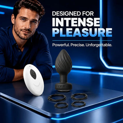 Premium Silicone Vibrating Butt Plug and Penis Ring Set with Remote Control