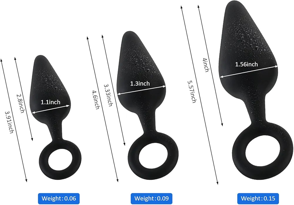 3-Piece Silicone Anal Training Plug Set with Pull Ring for Beginners
