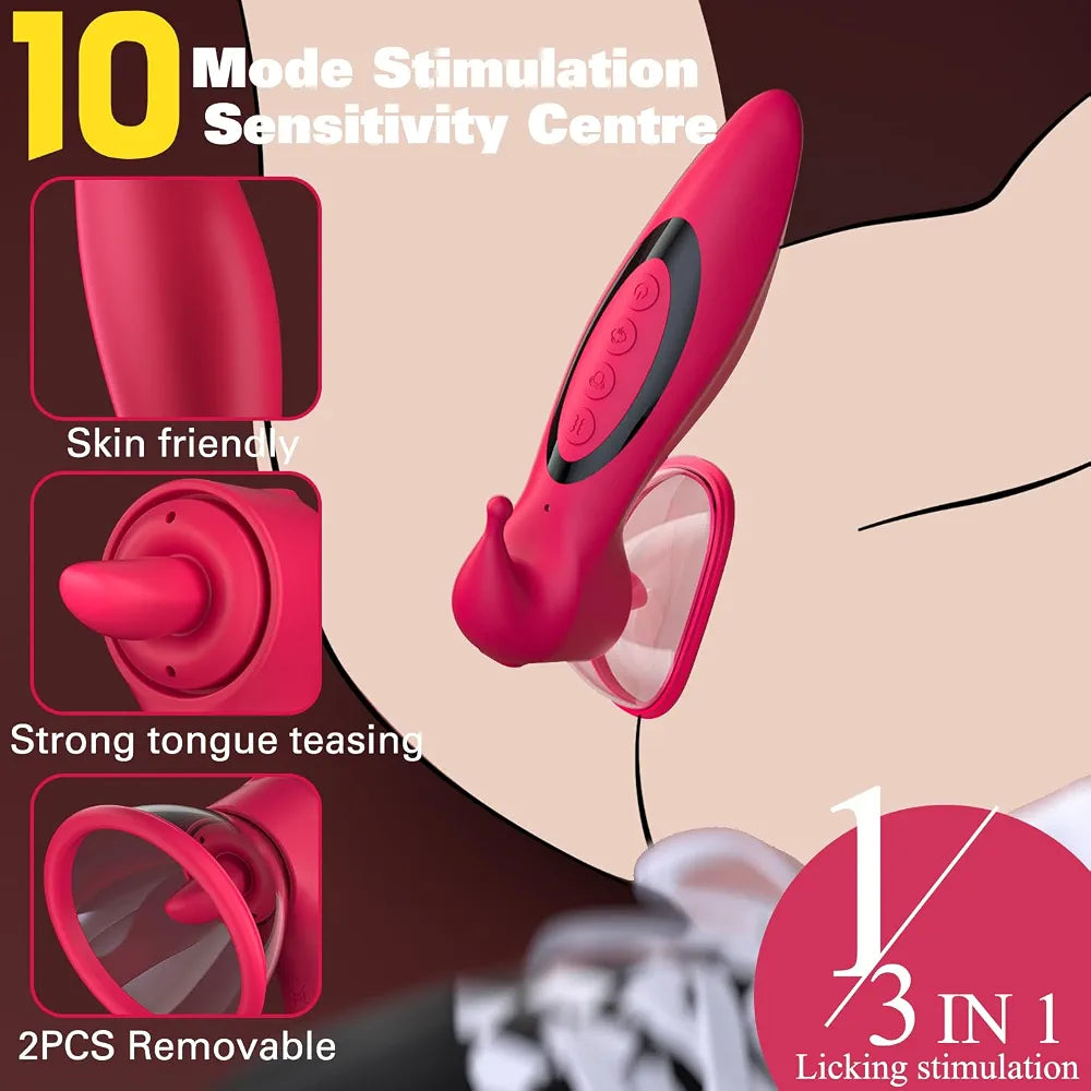 3-in-1 Automatic Vacuum Suction, Licking, and Vibration Stimulator for Clitoral and Nipple Enhancement