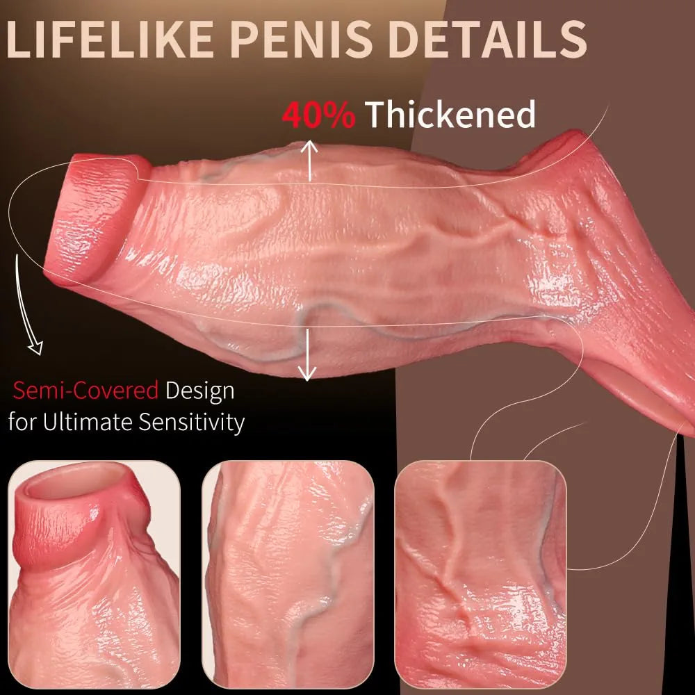2.5'' Diameter Large Realistic Penis Sleeve,FAJACHE Reusable Cock Enlarger Extender with Thickened Elastic Penis Ring to Prolong Sex/Delay Ejaculation/Enhance Erection,Silicone Sheath Adult Sex Toys