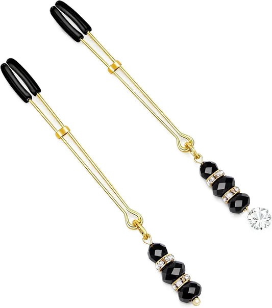 Adjustable Tension Feather Tickler Nipple Clamps - Elegant Black