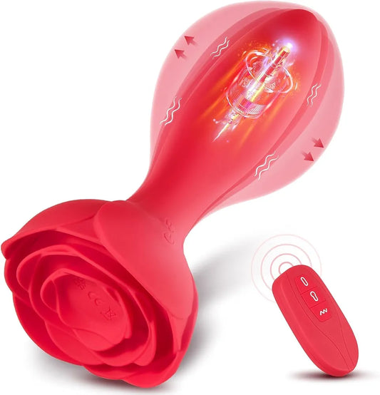 Rose-Design Inflatable Vibrating Anal Plug with 10 Modes for Prostate Stimulation