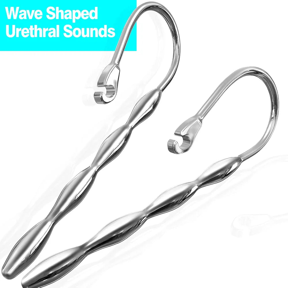 MEBAULT Stainless Steel Wave-Shaped Urethral Sound Dilator - 0.31 Inch Diameter, Dual-Ring Penis Plug for Experienced Users