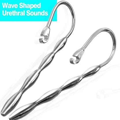 MEBAULT Stainless Steel Wave-Shaped Urethral Sound Dilator - 0.31 Inch Diameter, Dual-Ring Penis Plug for Experienced Users