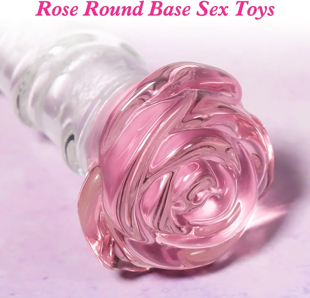 8-Inch Curved Ribbed Borosilicate Glass Dildo with Glow-in-the-Dark Wand for Women and Couples