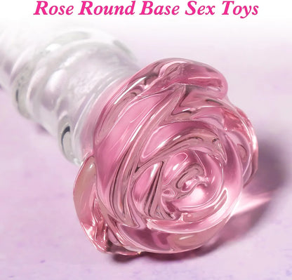 8-Inch Curved Ribbed Borosilicate Glass Dildo with Glow-in-the-Dark Wand for Women and Couples