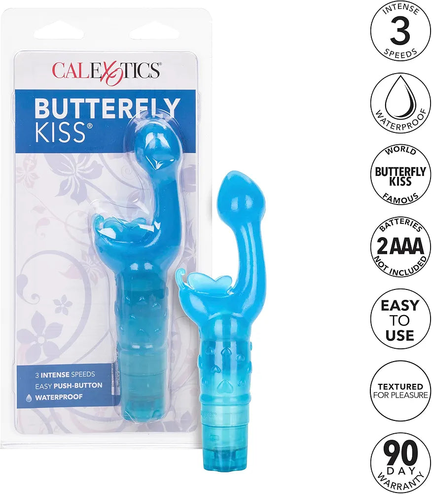 CalExotics Original Butterfly Kiss Multi-Speed Waterproof Clitoral and G-Spot Vibrator - Blue