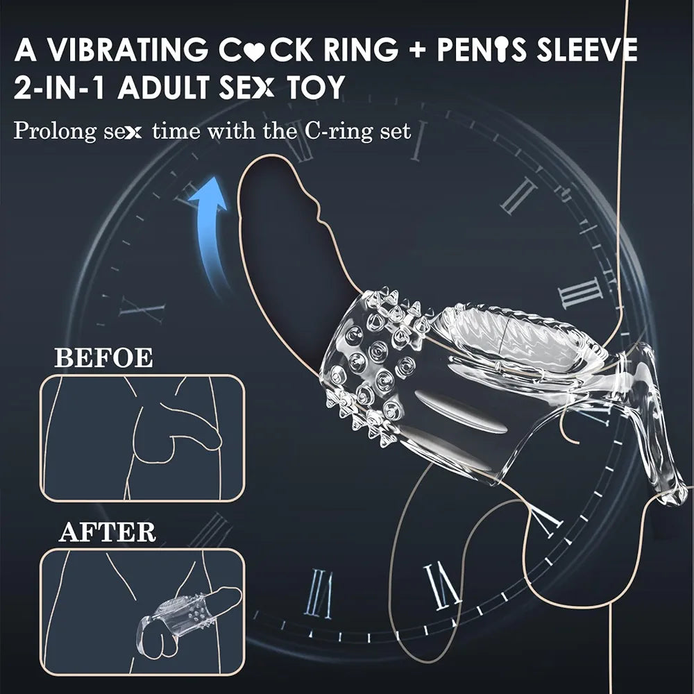 Dual-Pack Vibrating Cock Ring and Penis Sleeve Set for Couples